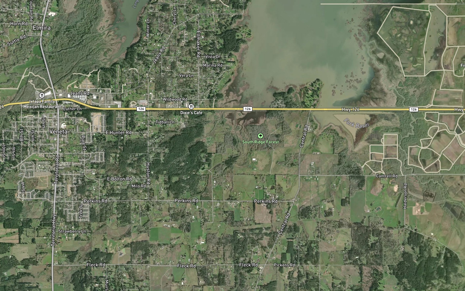 Satellite map of the Job Swale Creek
