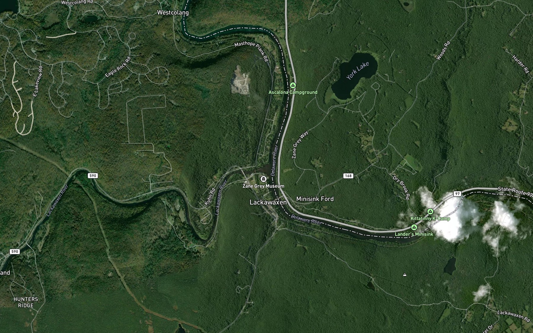Satellite map of the Lackawaxen River
