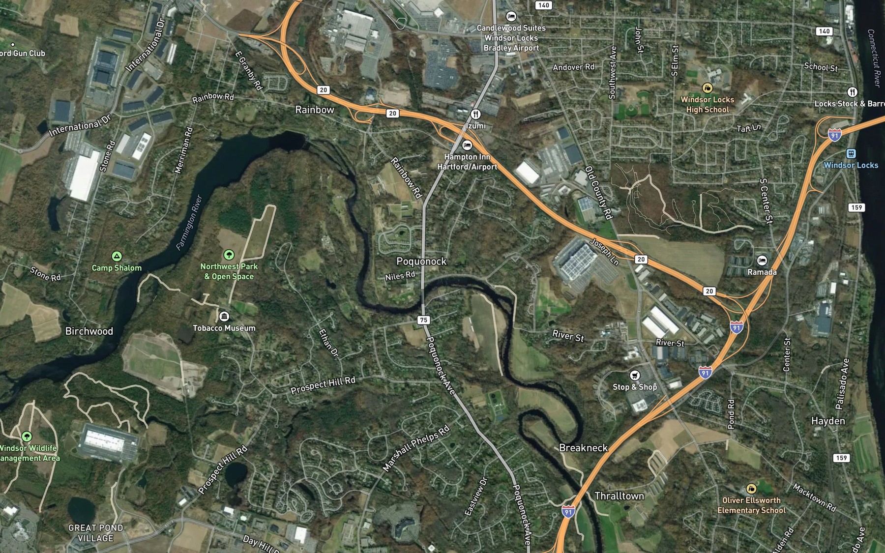 Satellite map of the Strawberry Meadow Brook