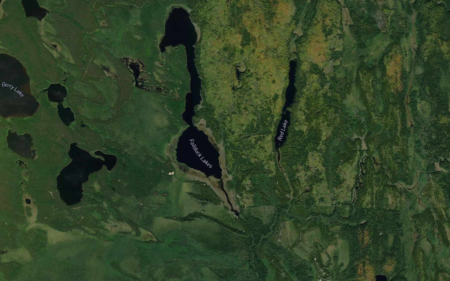 Satellite map of the Fallduck Lakes