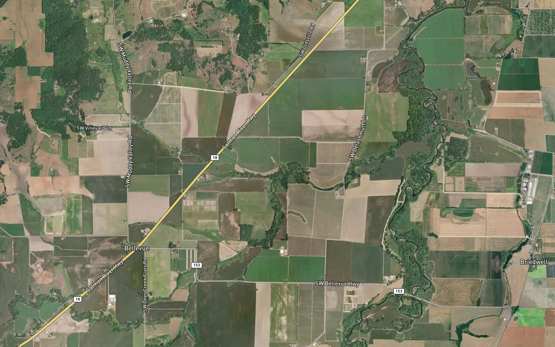Satellite map of the Muddy Creek