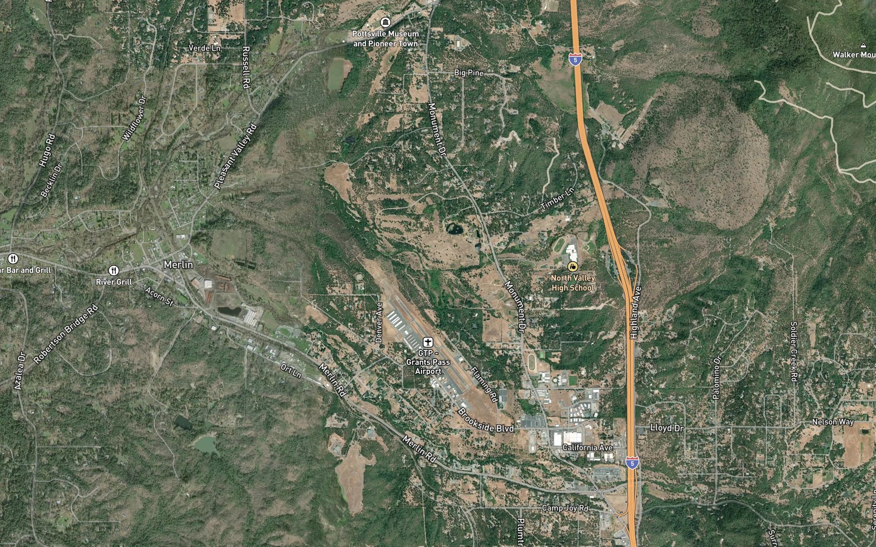 Satellite map of the Macks Creek