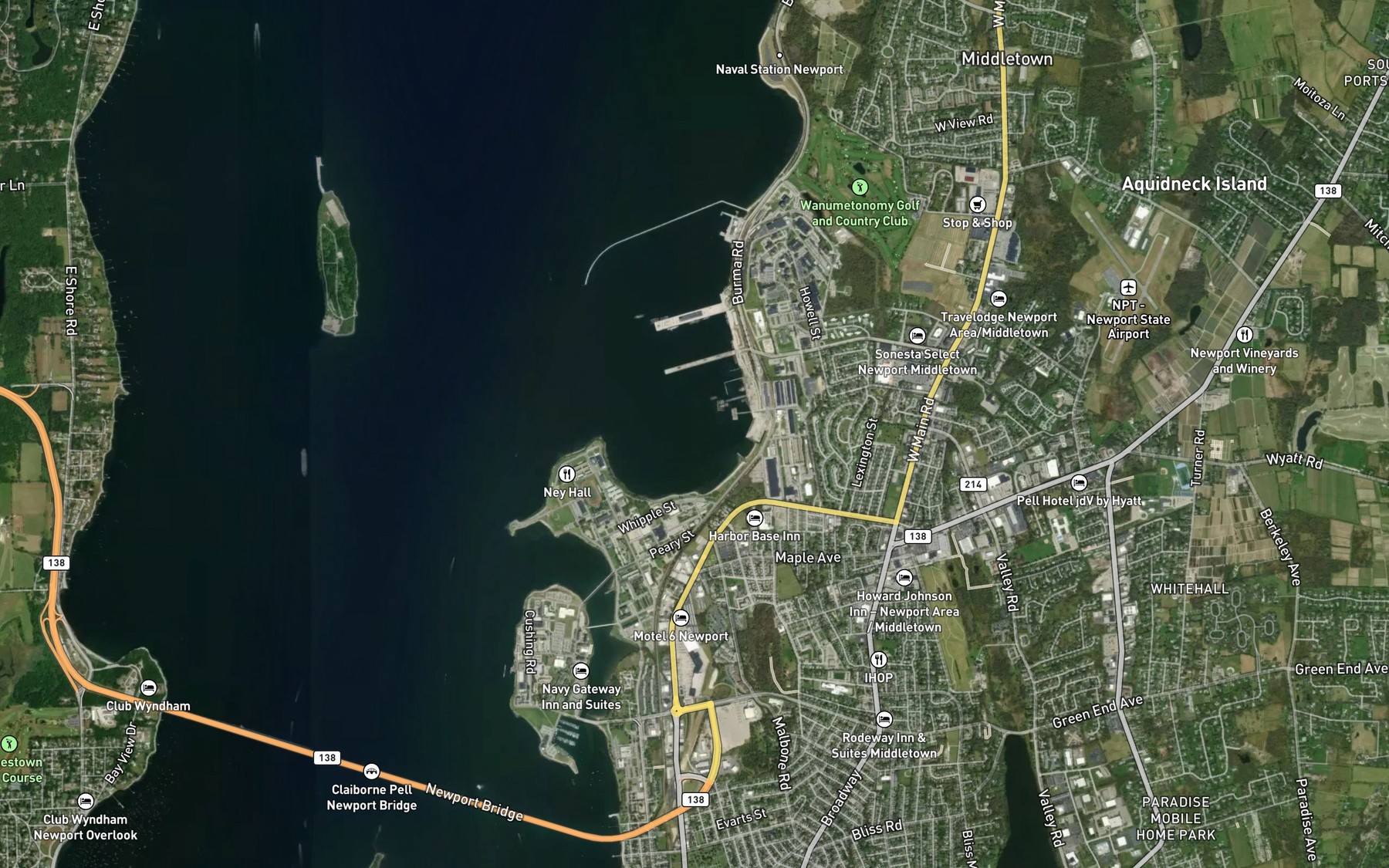 Satellite map of the Coddington Cove