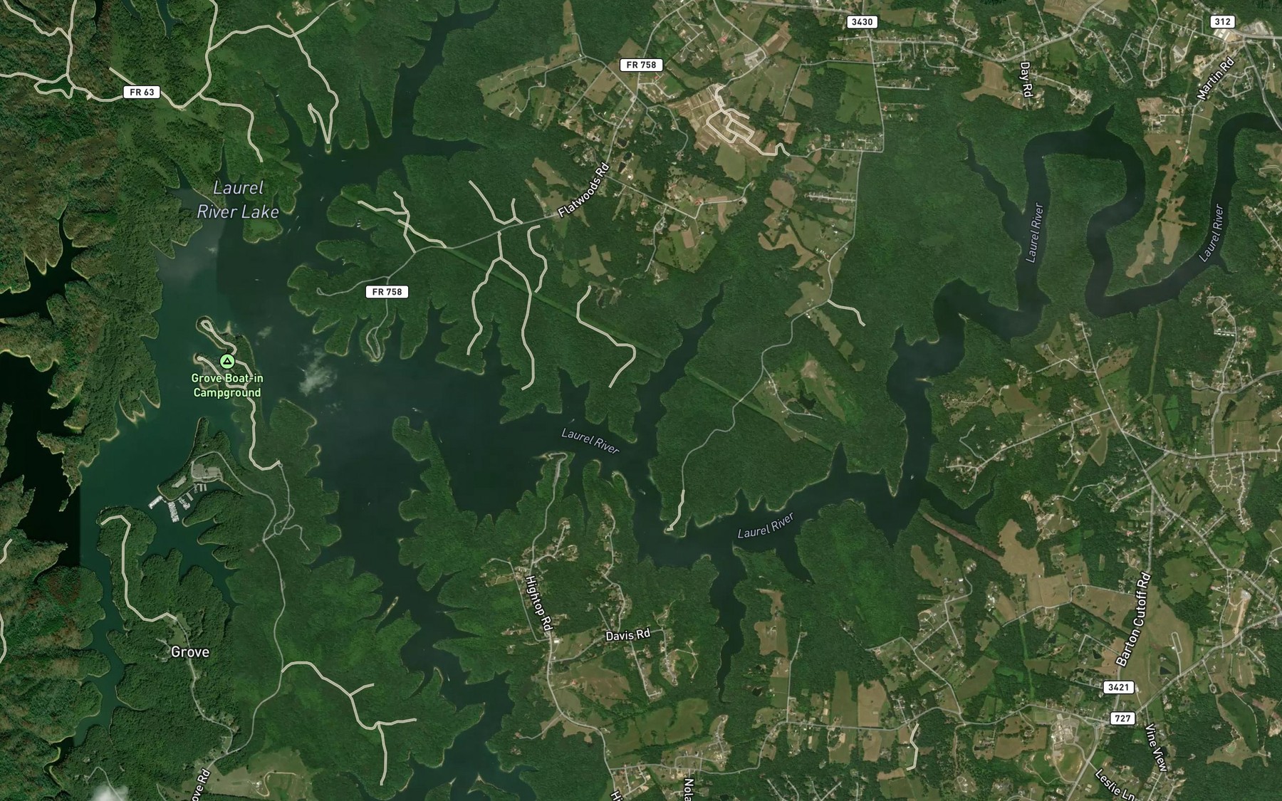Satellite map of the Frozen Camp Creek