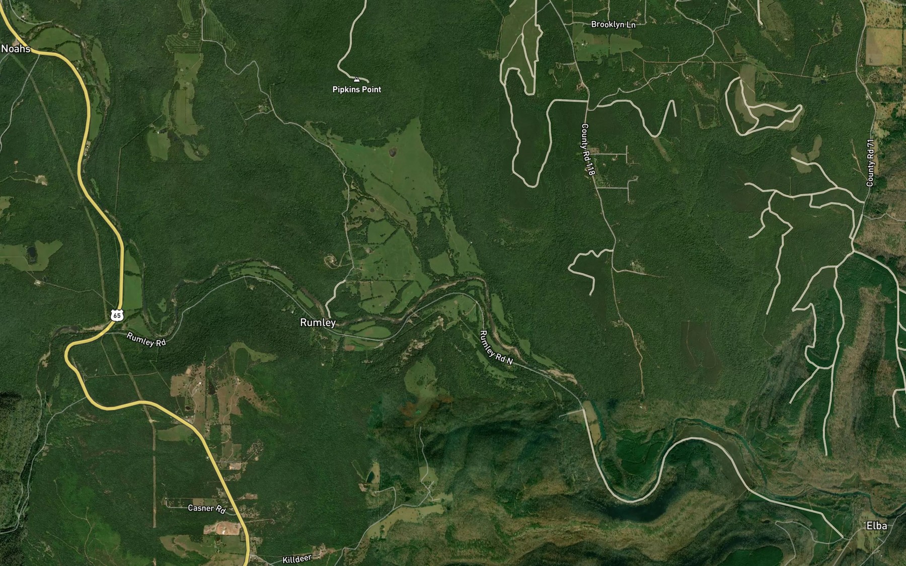 Satellite map of the Wilson Creek