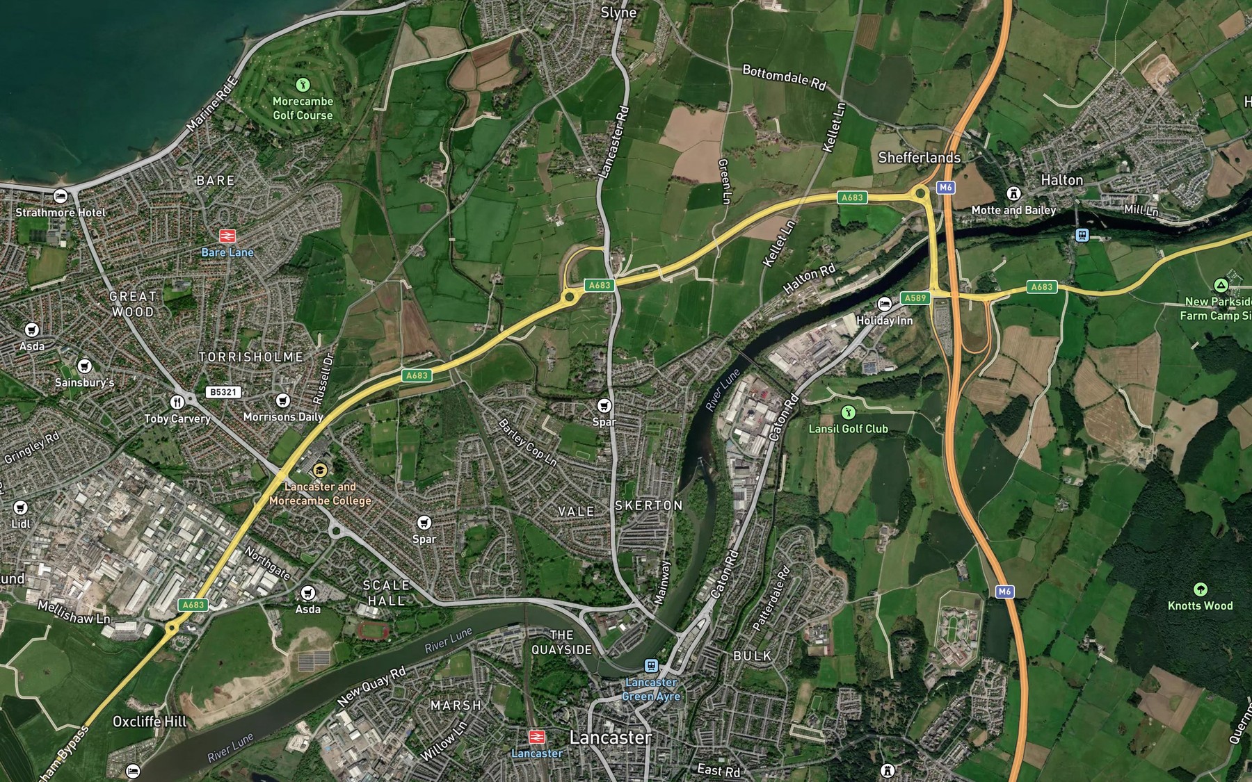Satellite map of the Lancaster Canal