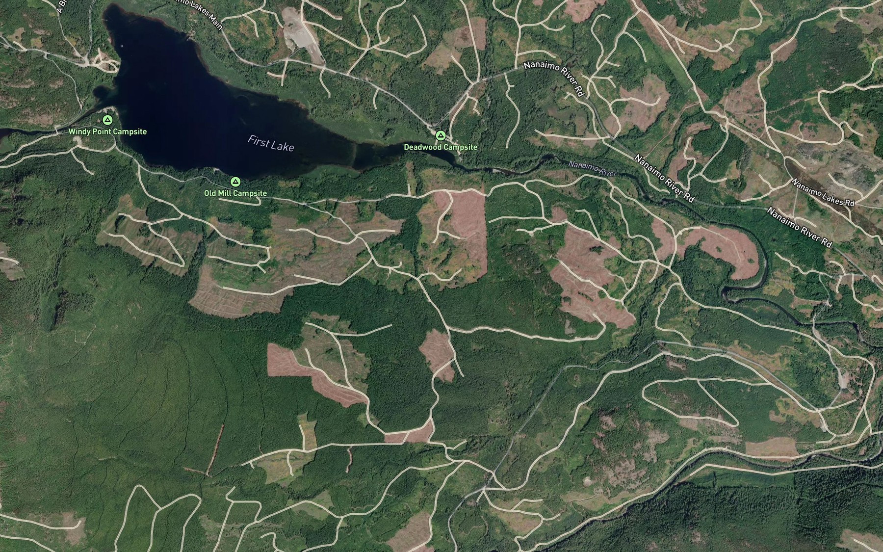 Satellite map of the North Nanaimo River