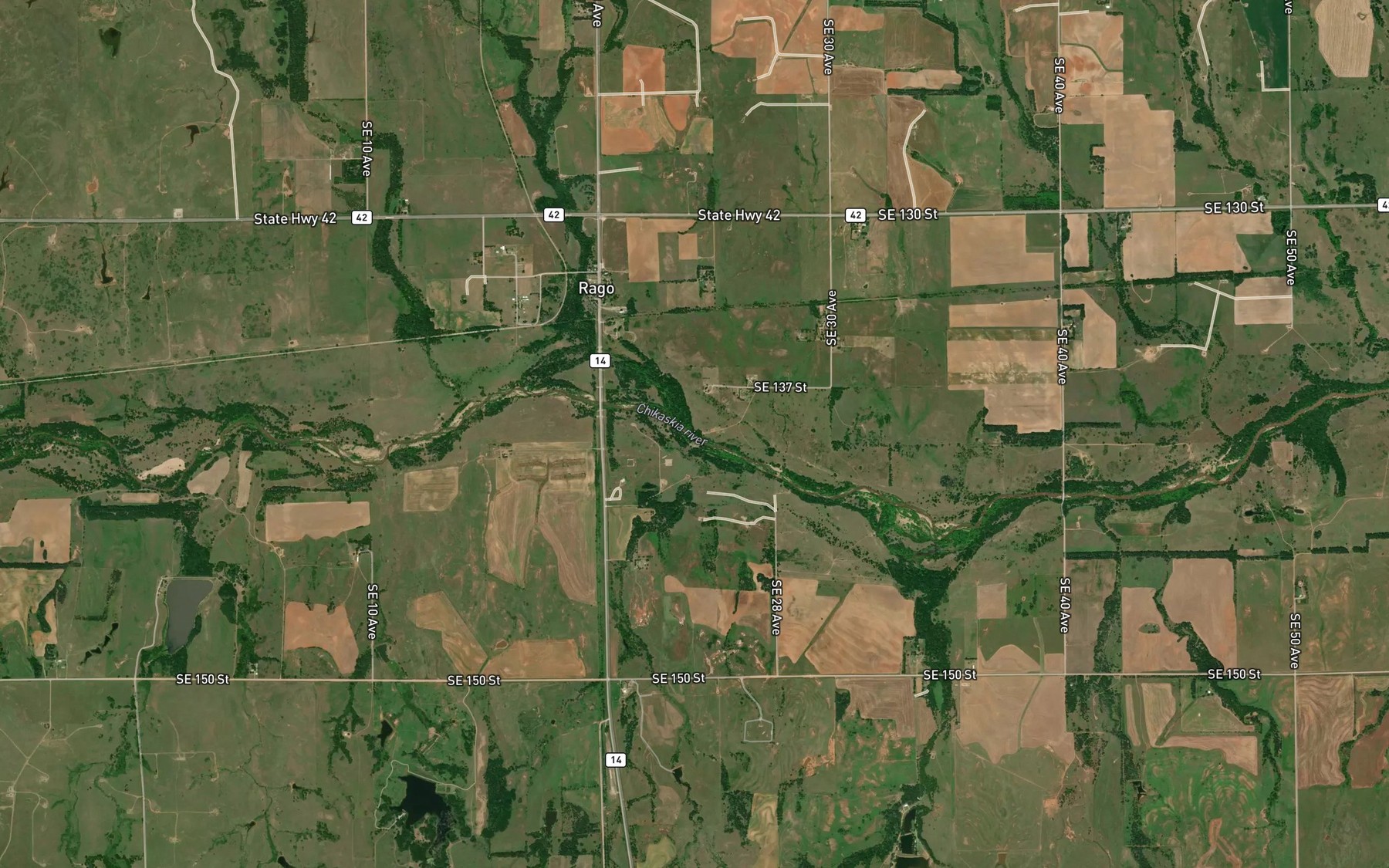 Satellite map of the Rose Bud Creek