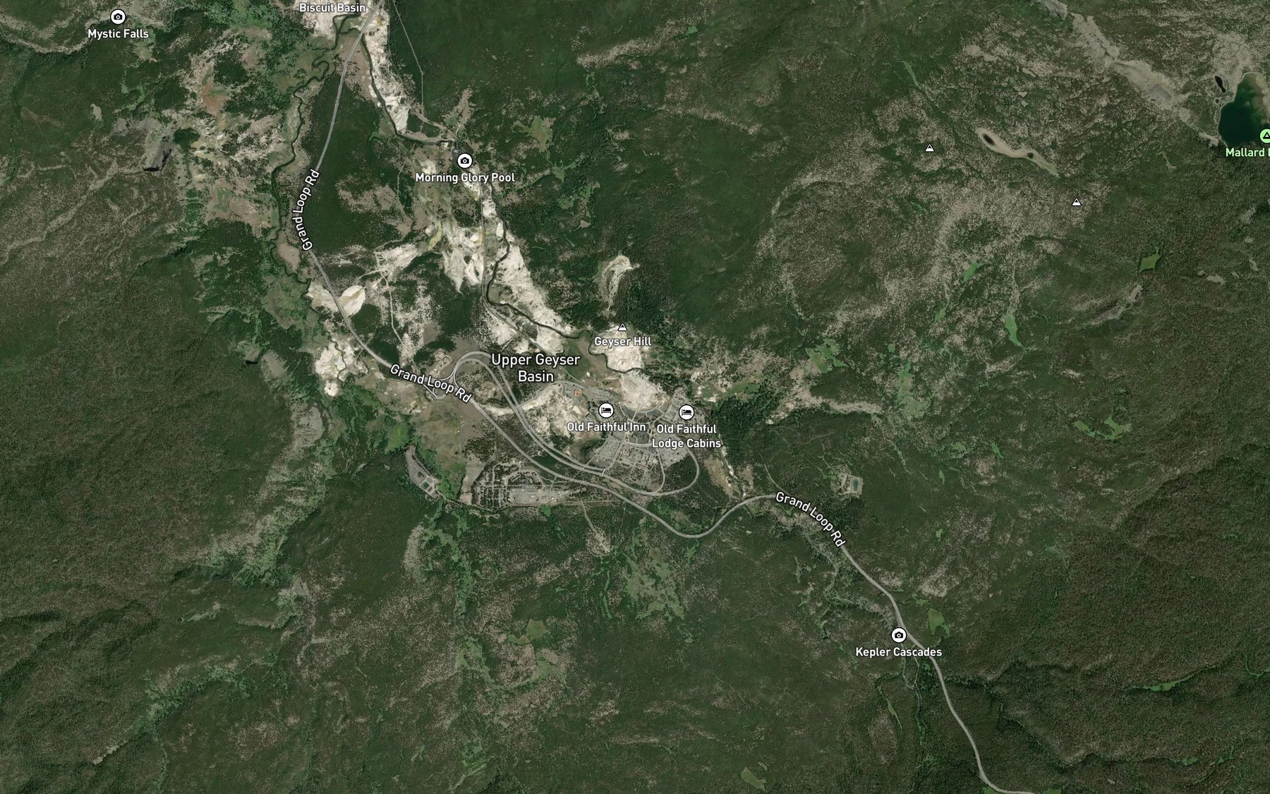 Satellite map of the Old Faithful Geyser