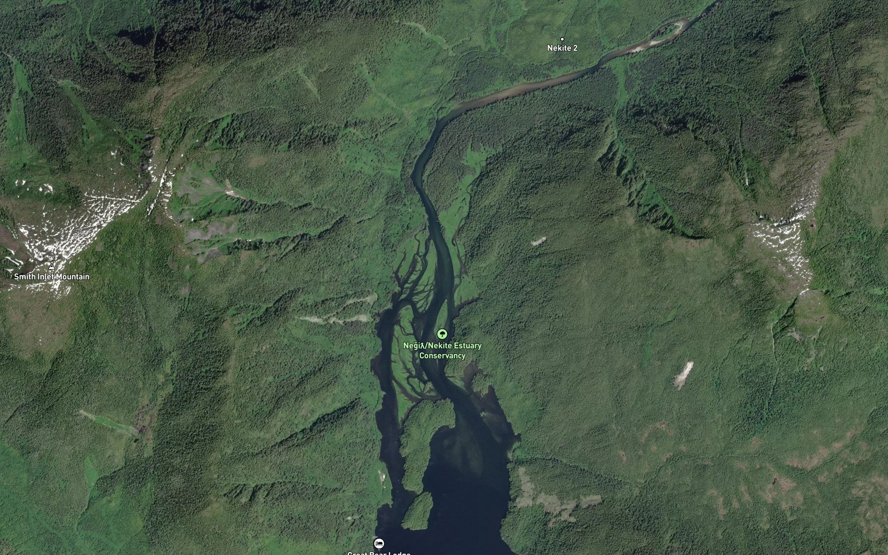 Satellite map of the Nekite River