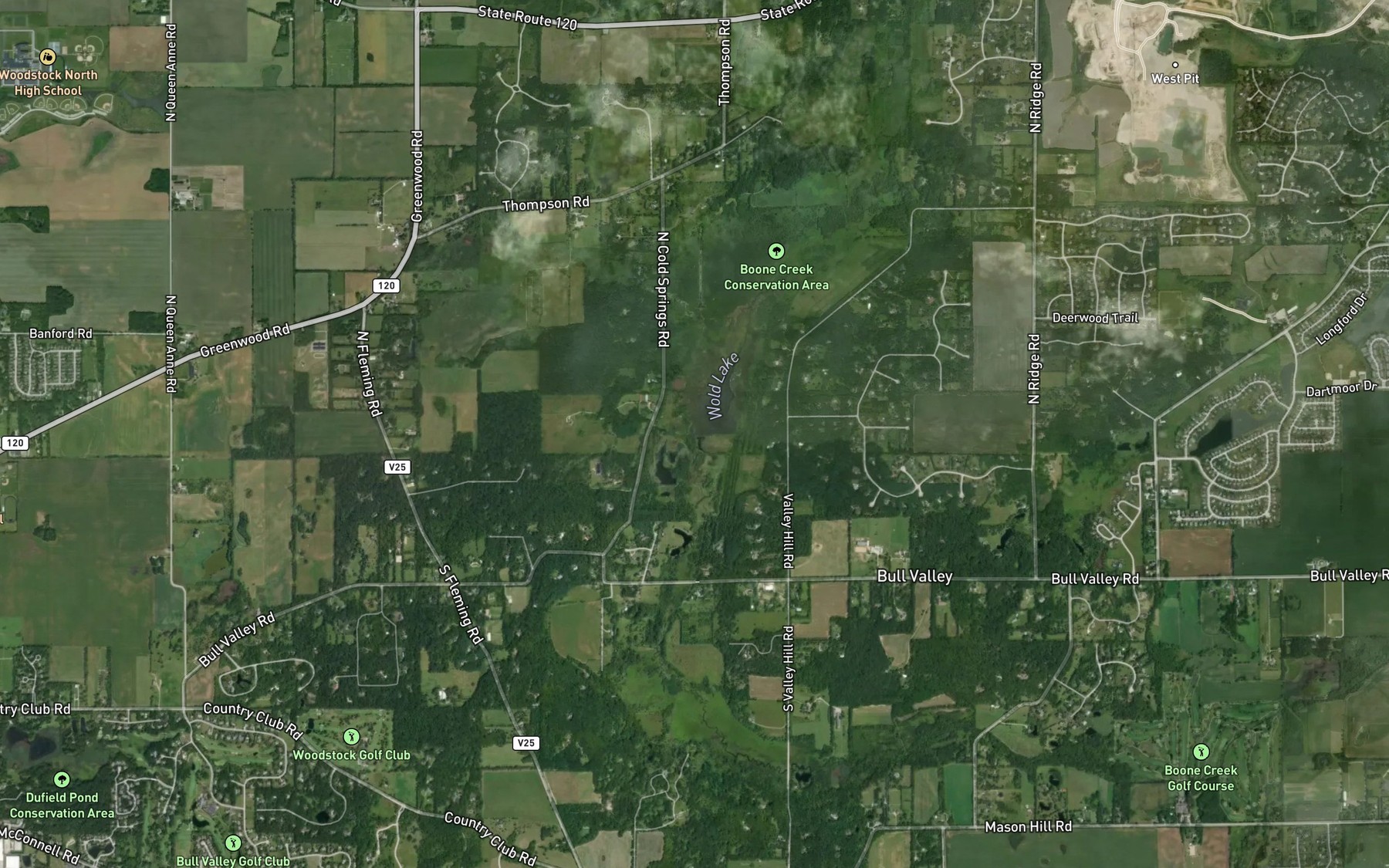 Satellite map of the Boone Creek