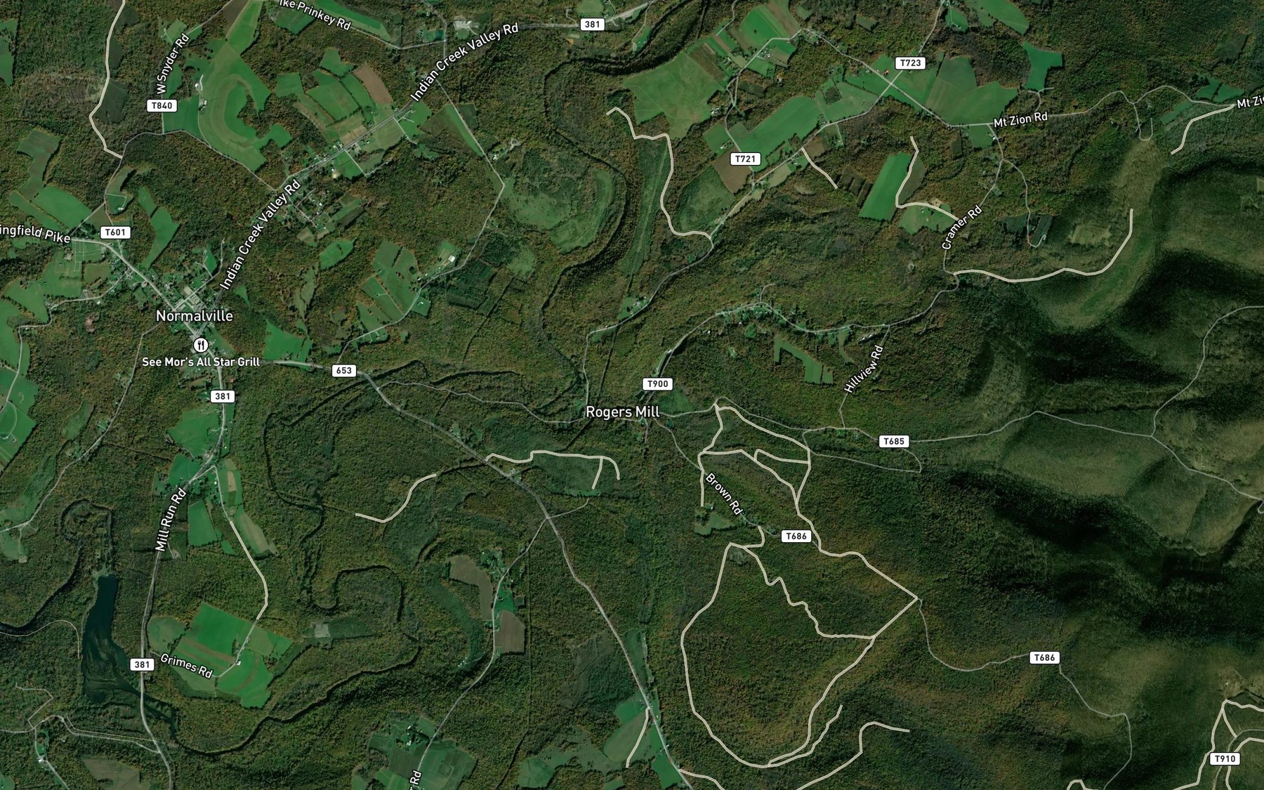 Satellite map of the Buck Run