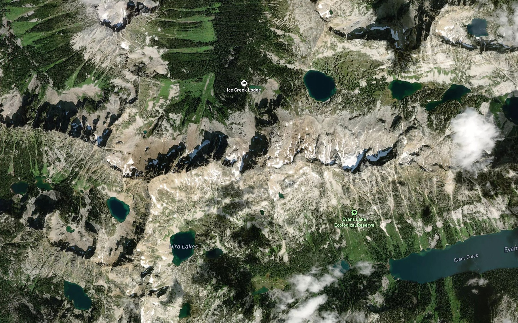 Satellite map of the Hird Lakes