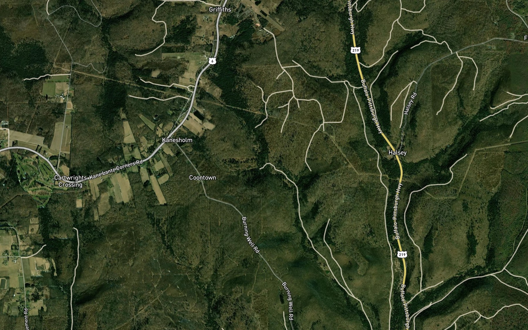 Satellite map of the Beckwith Run