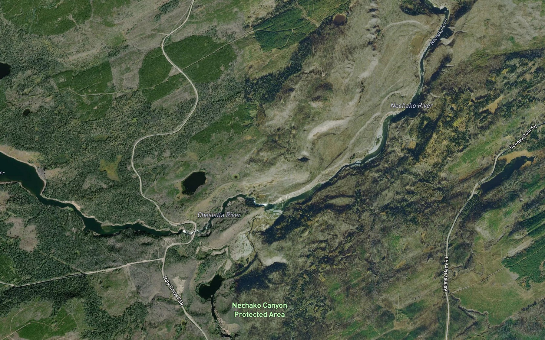 Satellite map of the Cheslatta River