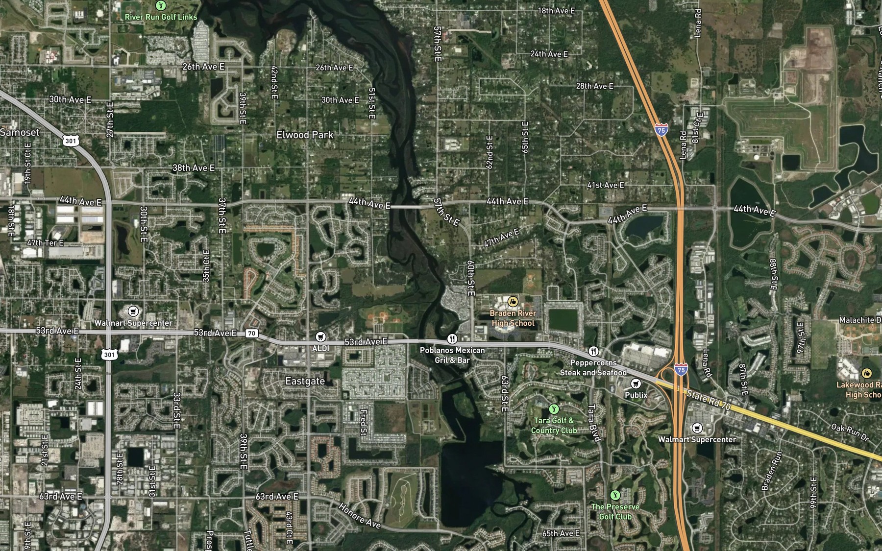 Satellite map of the Williams Creek