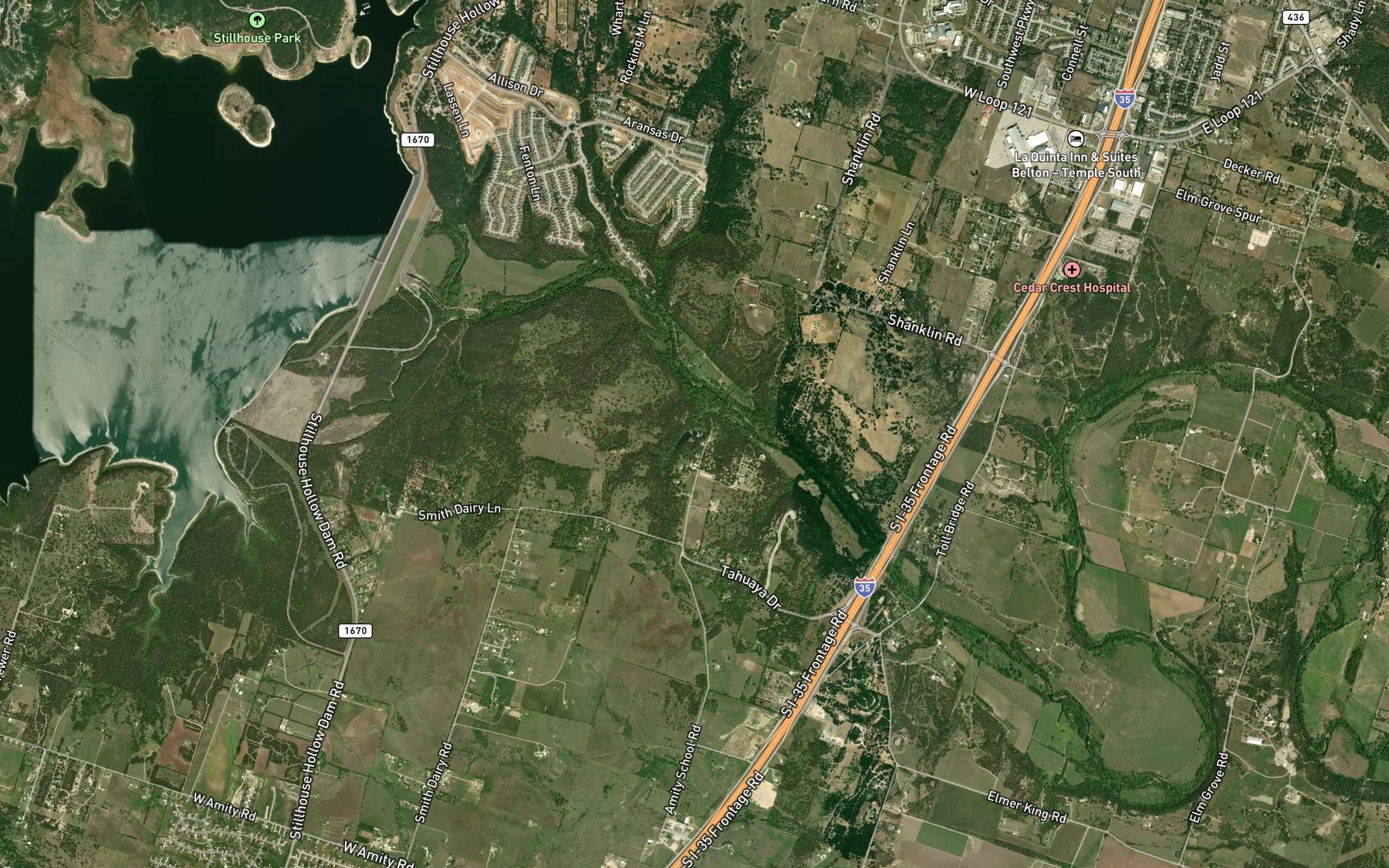Satellite map of the Lake Boyd Callan