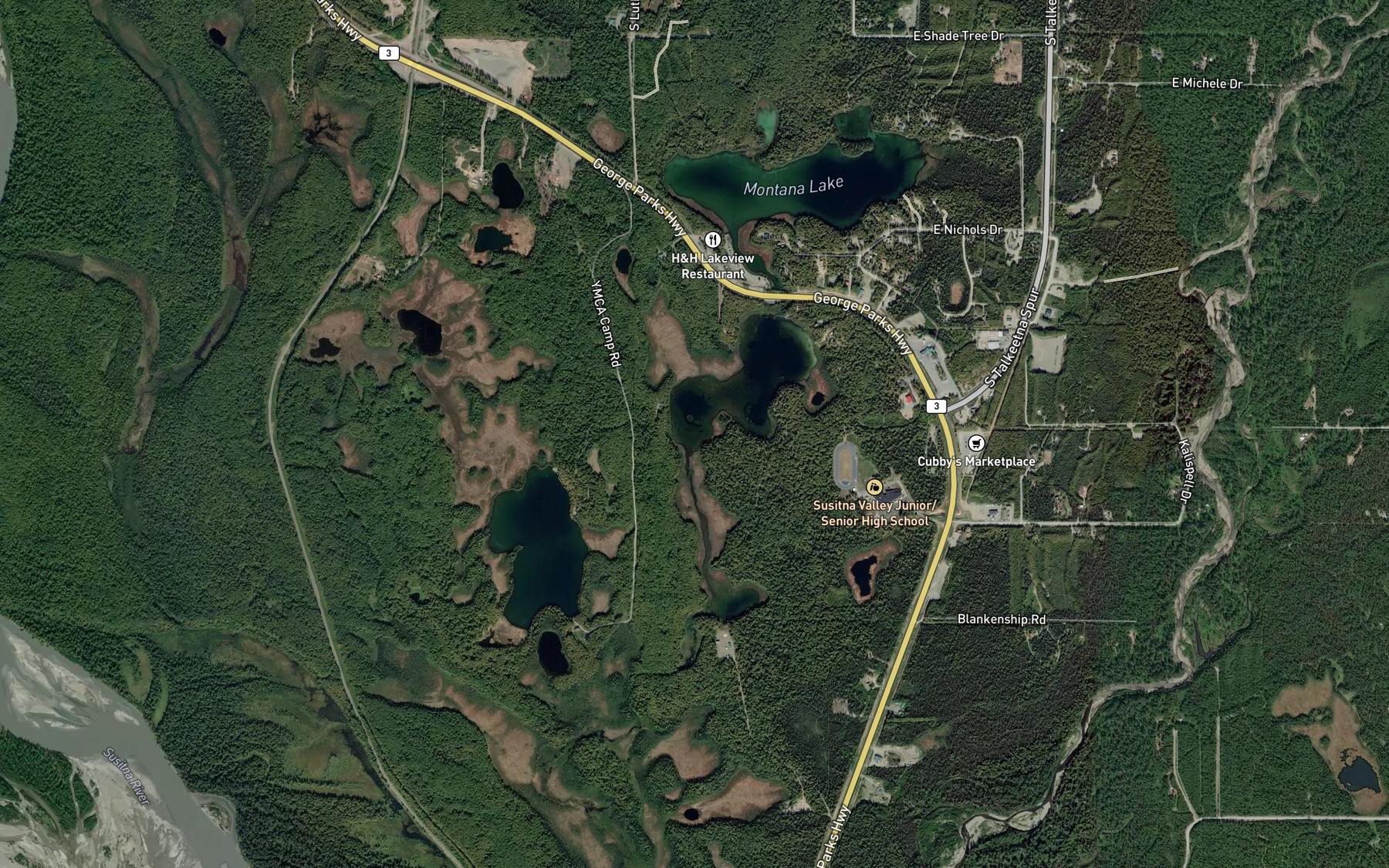 Satellite map of the South Friend Lake