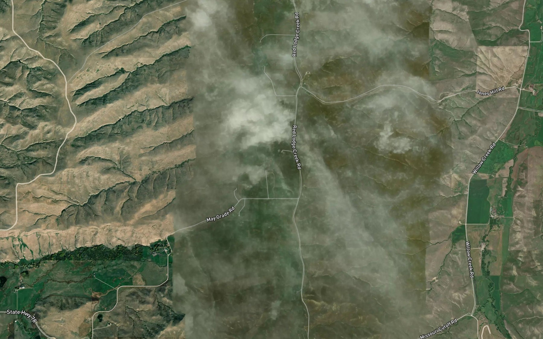 Satellite map of the West Red Lodge Creek