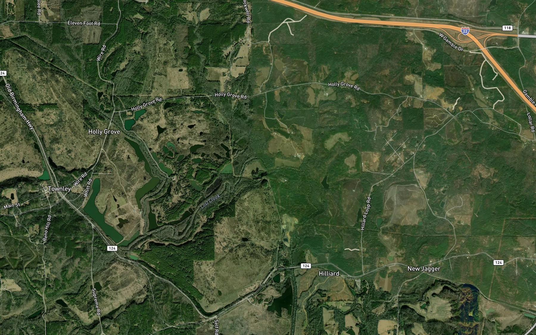 Satellite map of the Paul Creek