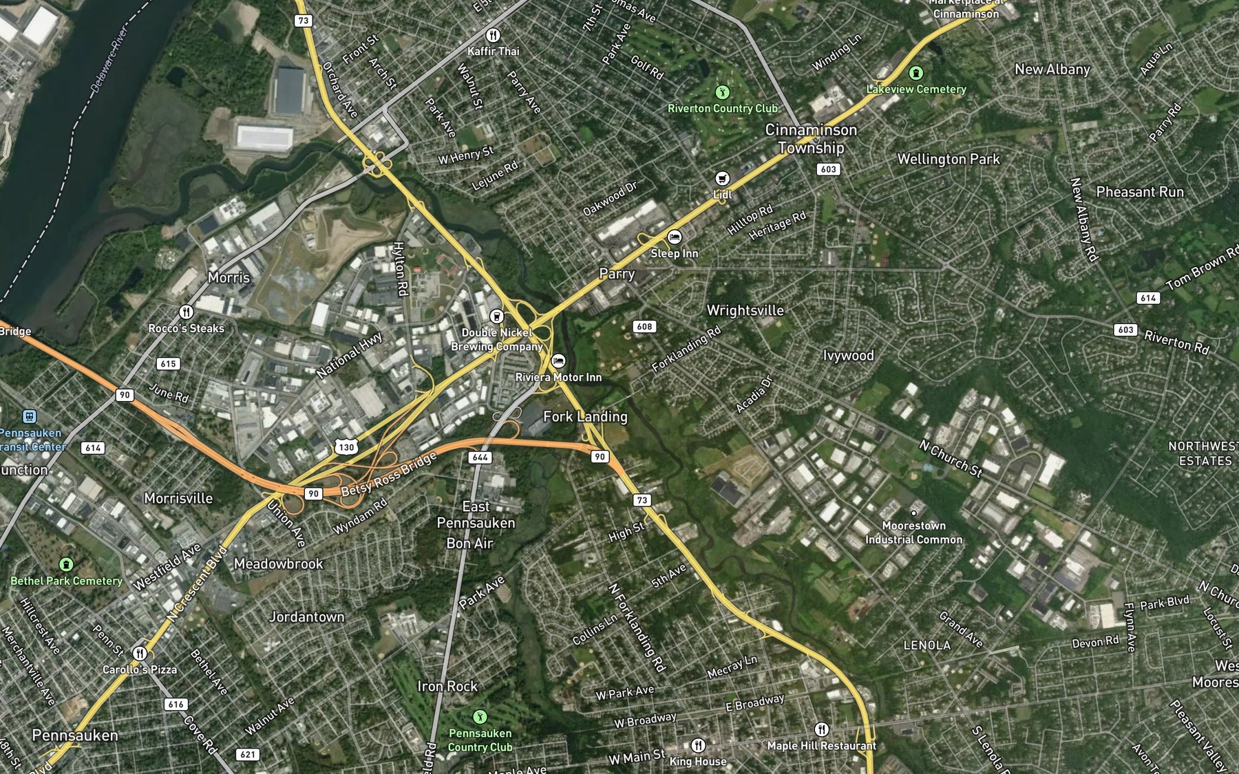 Satellite map of the North Branch Pennsauken Creek