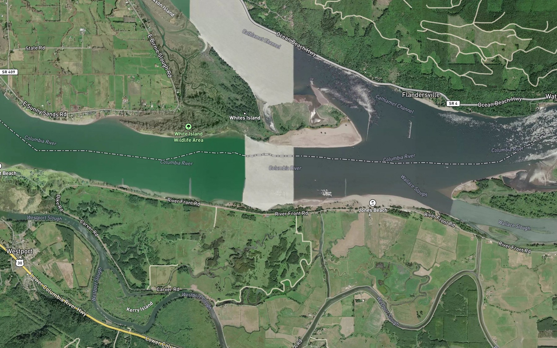 Satellite map of the Westport Turn and Range