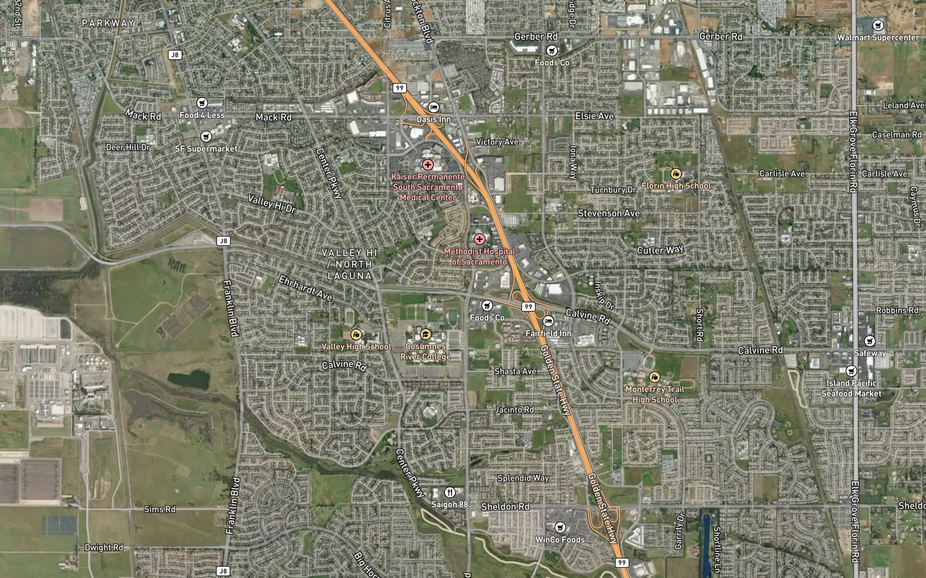 Satellite map of the Strawberry Creek
