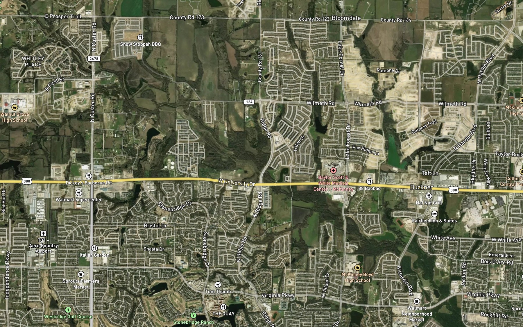 Satellite map of the Stover Creek