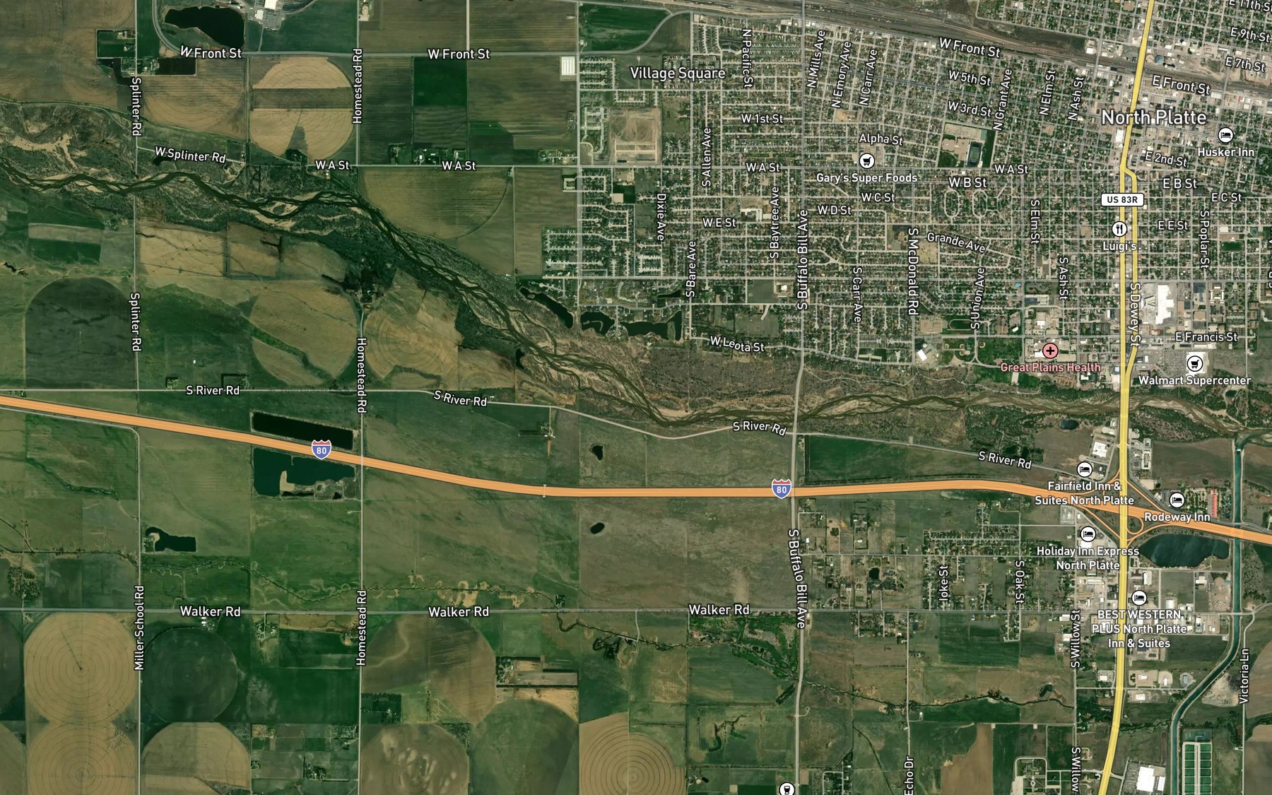 Satellite map of the Beer Slough