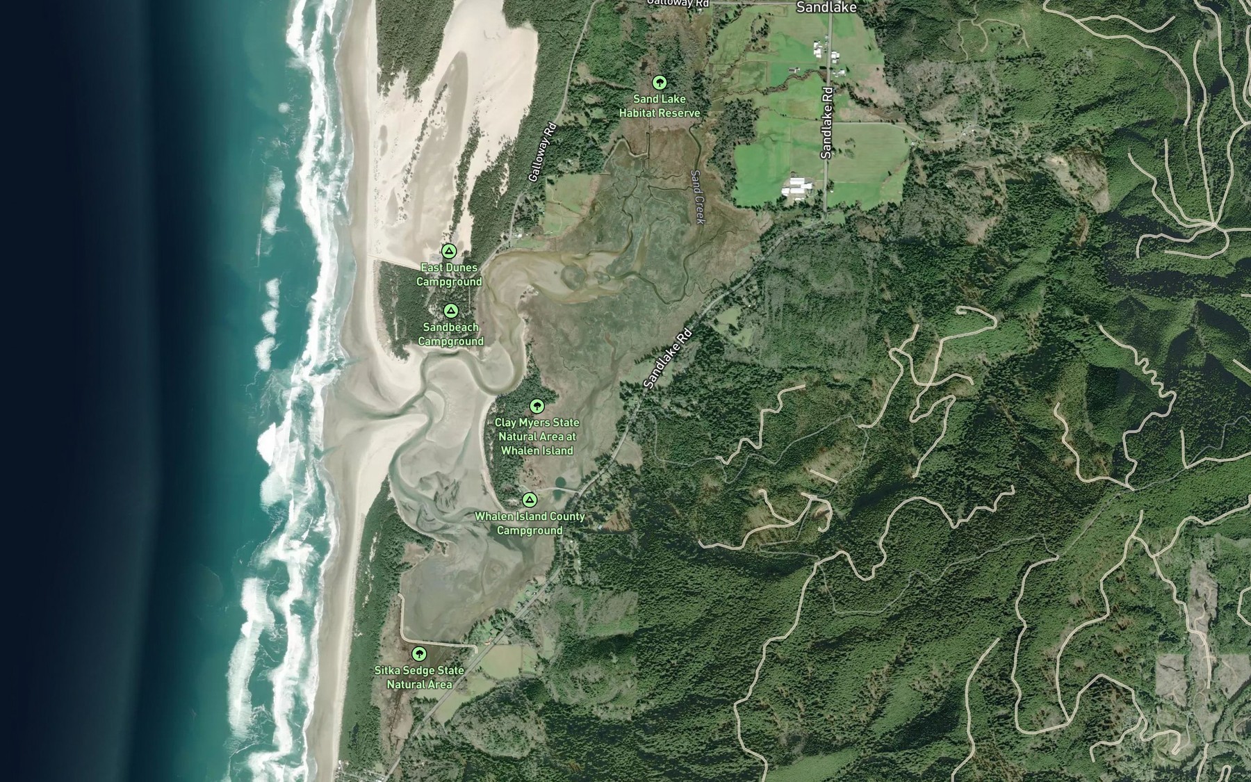 Satellite map of the Curtis Creek