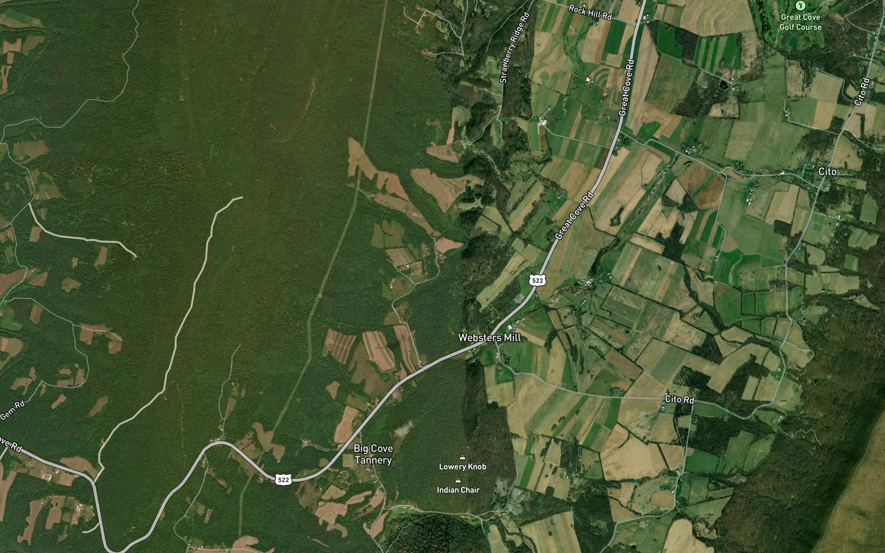 Satellite map of the Roaring Run