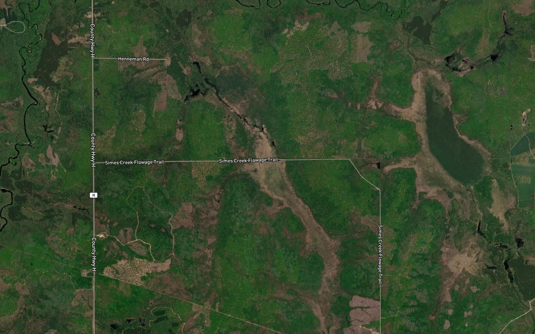 Satellite map of the Simes Creek Flowage