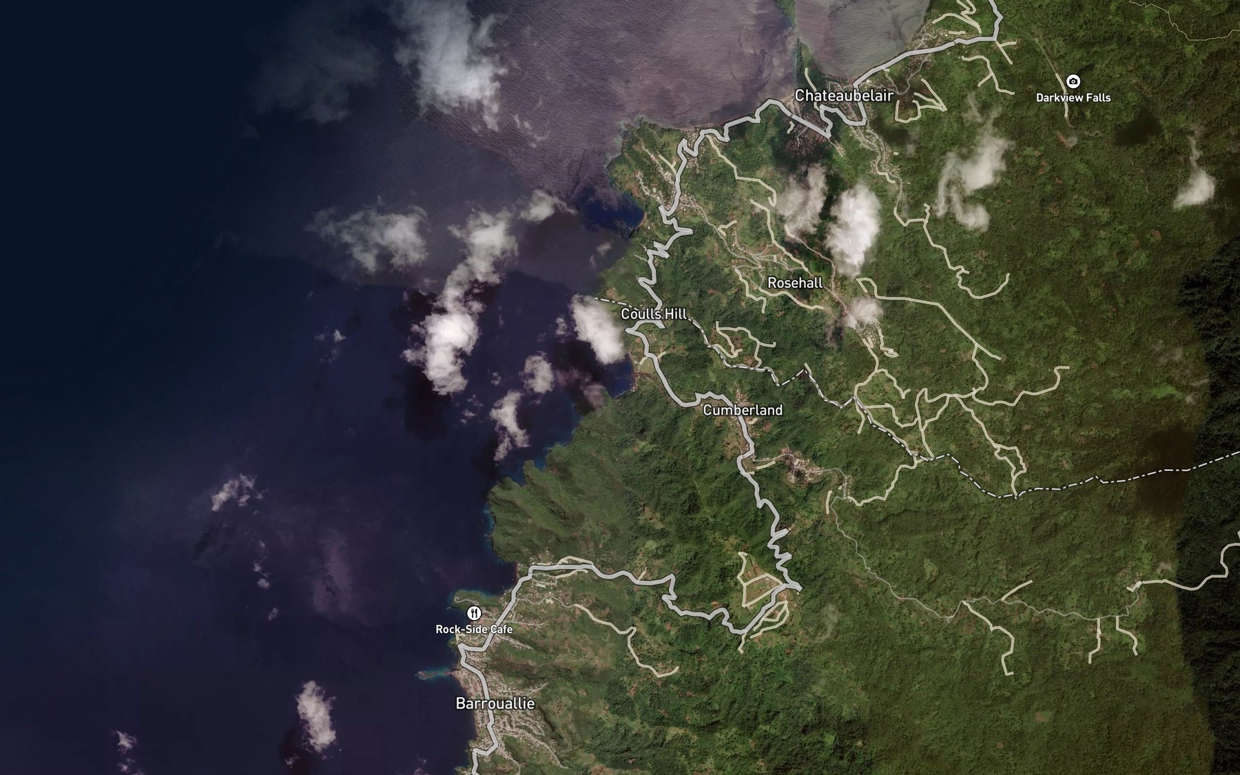 Satellite map of the Petite Anse Bay