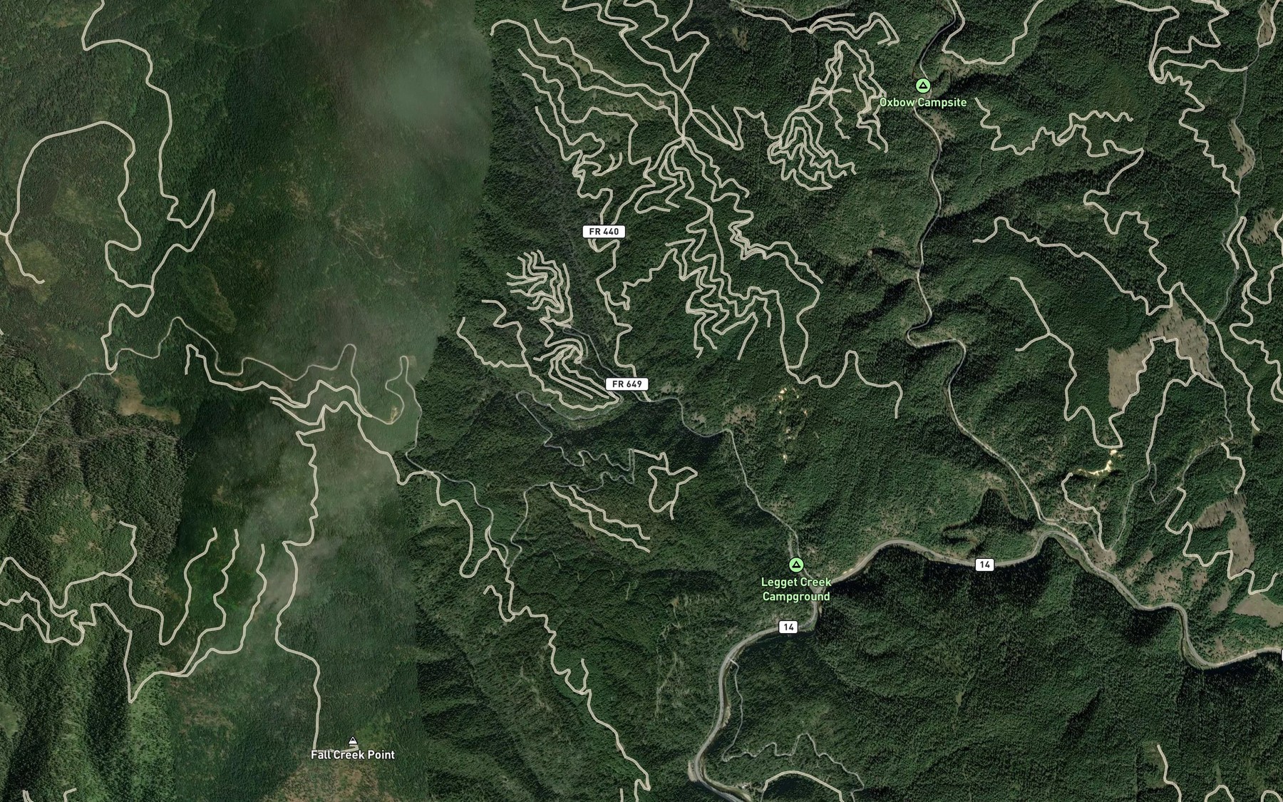 Satellite map of the Little Leggett Creek