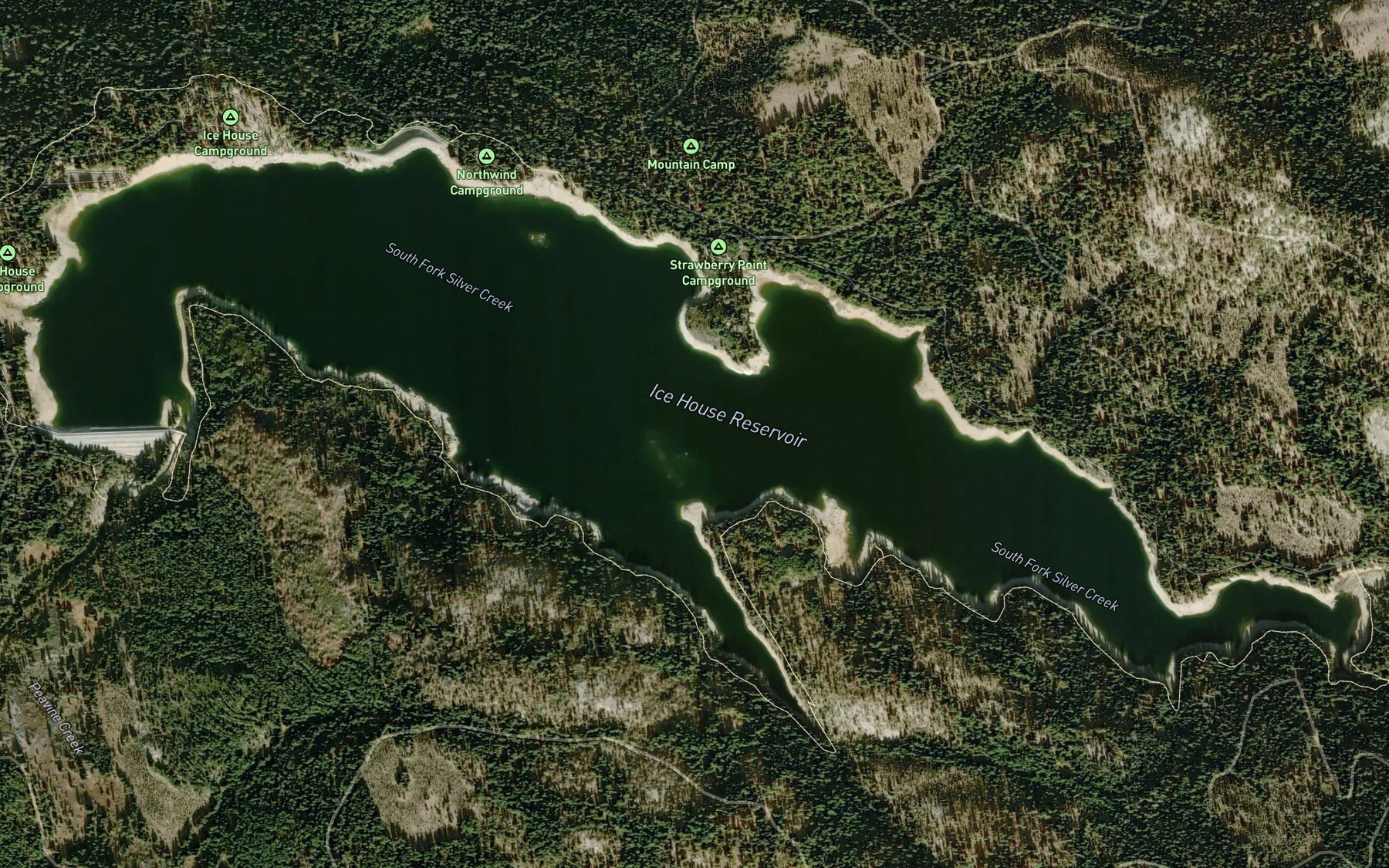 Satellite map of the Ice House Reservoir