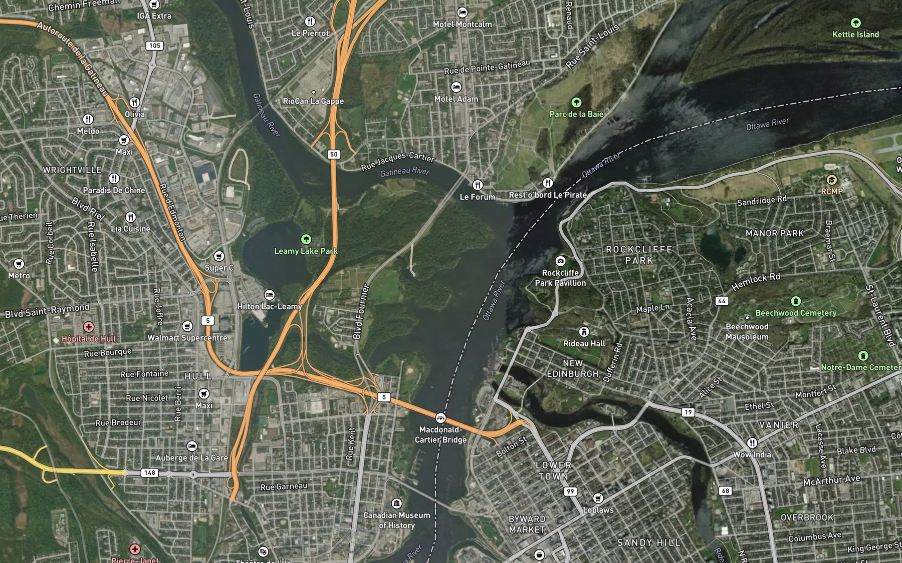 Satellite map of the Decharge du Lac Leamy
