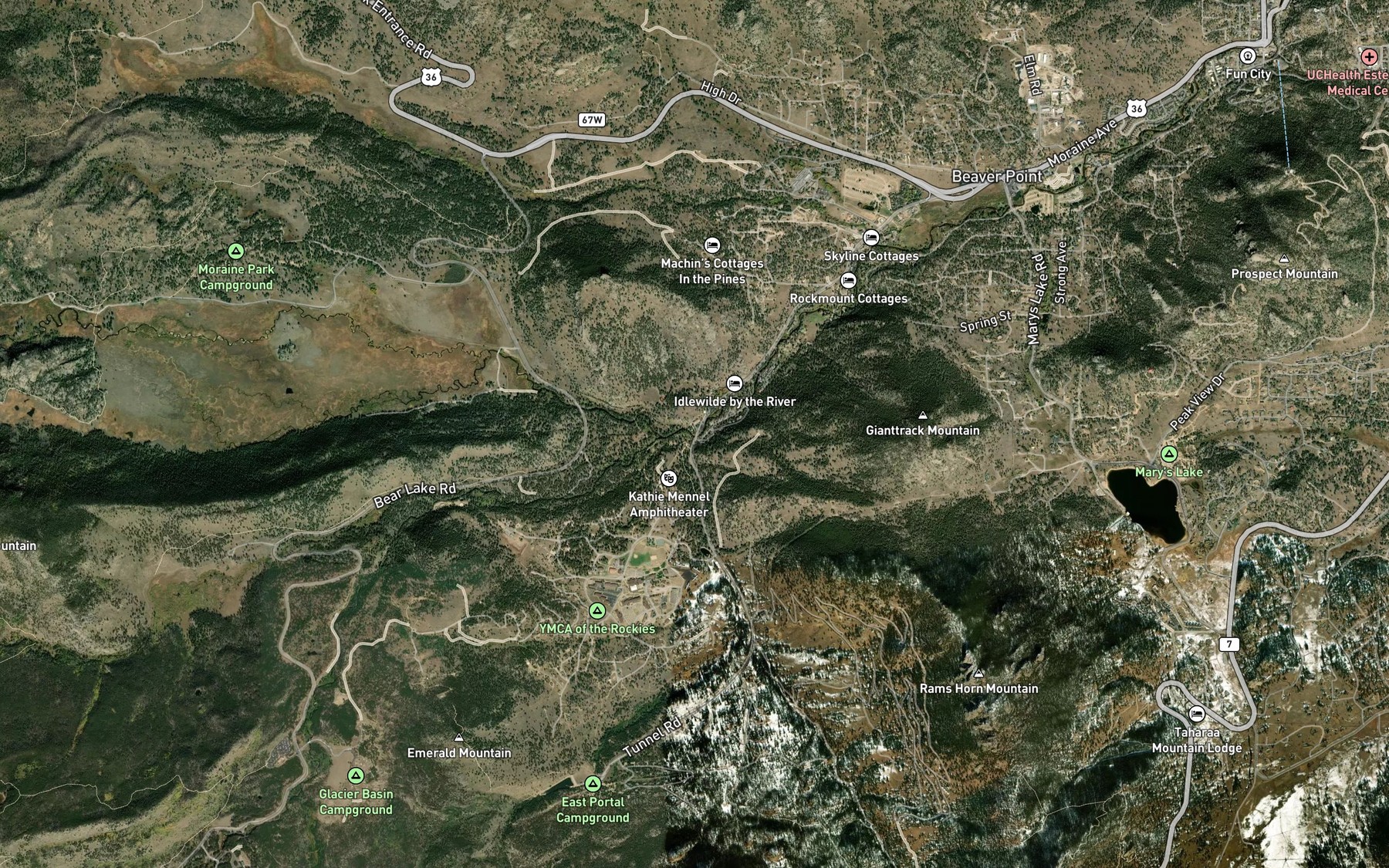 Satellite map of the Aspen Brook