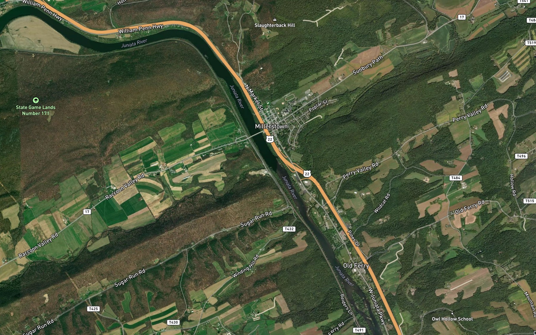 Satellite map of the Raccoon Creek
