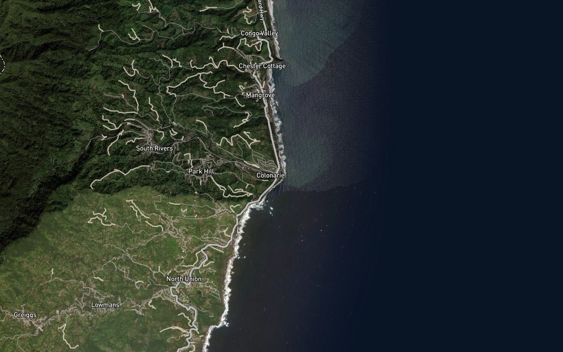 Satellite map of the Colonarie River