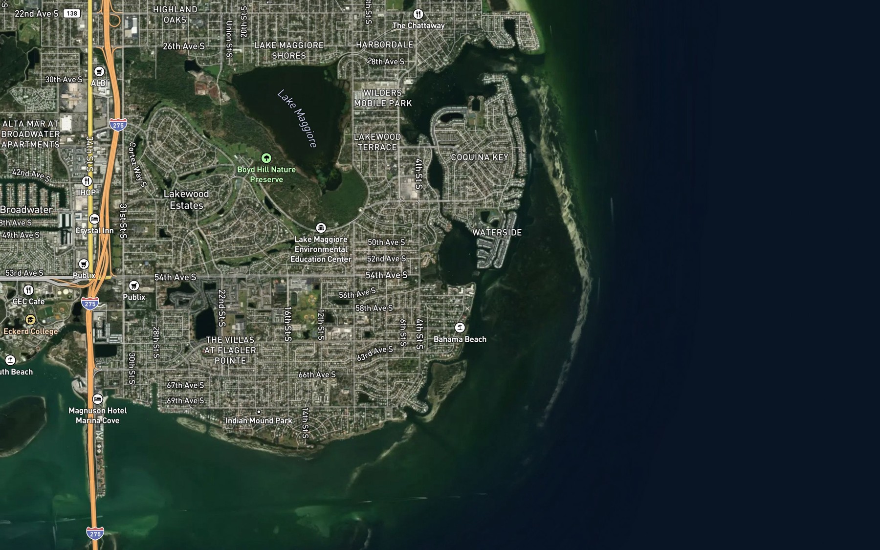 Satellite map of the Bayou Creek
