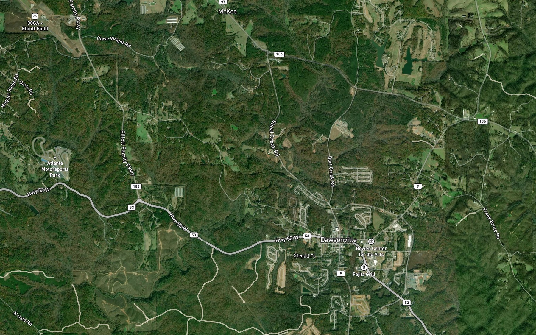 Satellite map of the Pigeon Creek