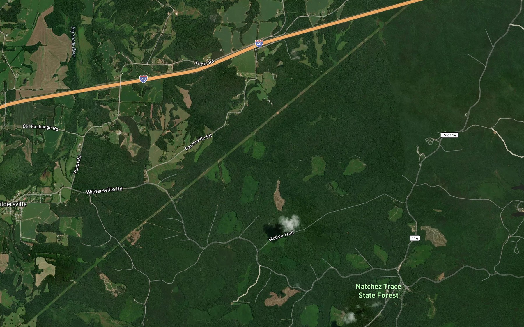 Satellite map of the South Fork Dabbs Creek