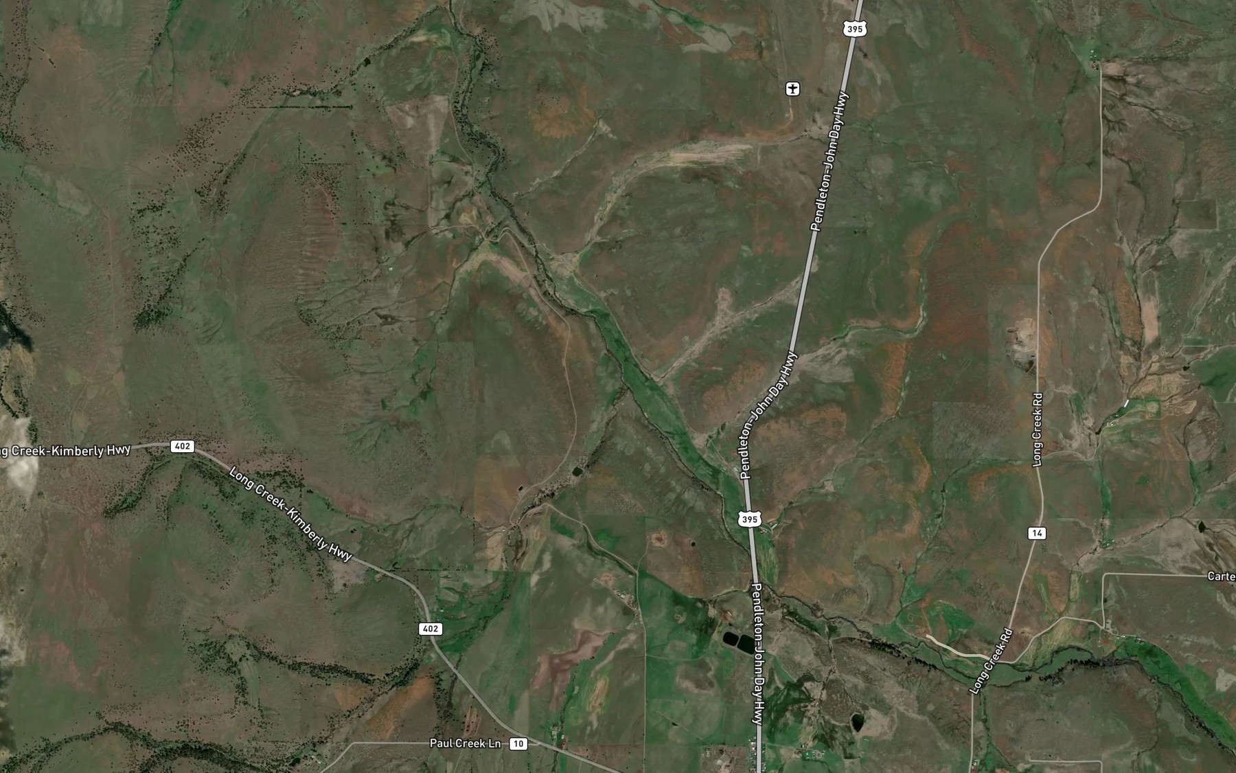 Satellite map of the Paul Creek