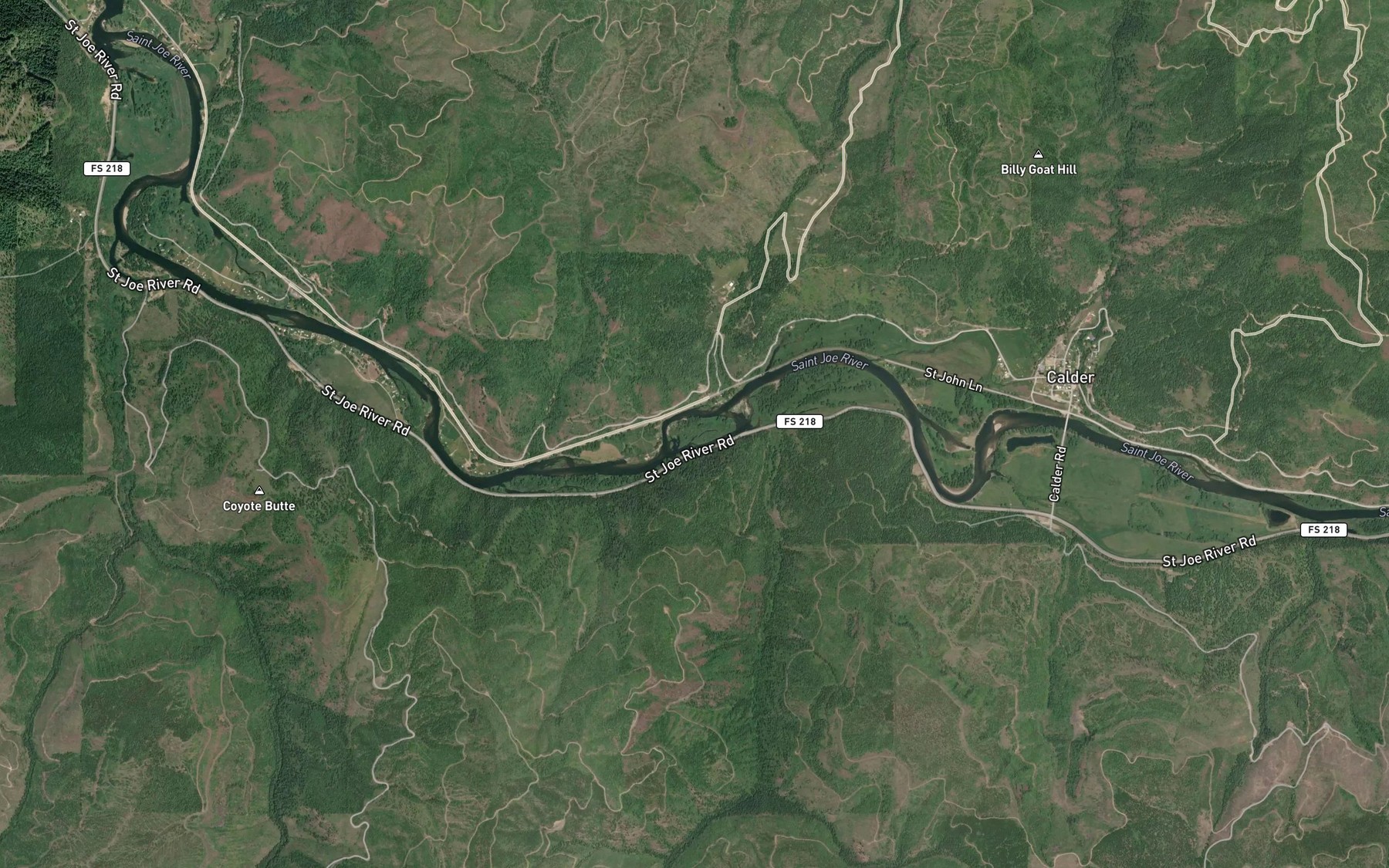 Satellite map of the Charley Creek