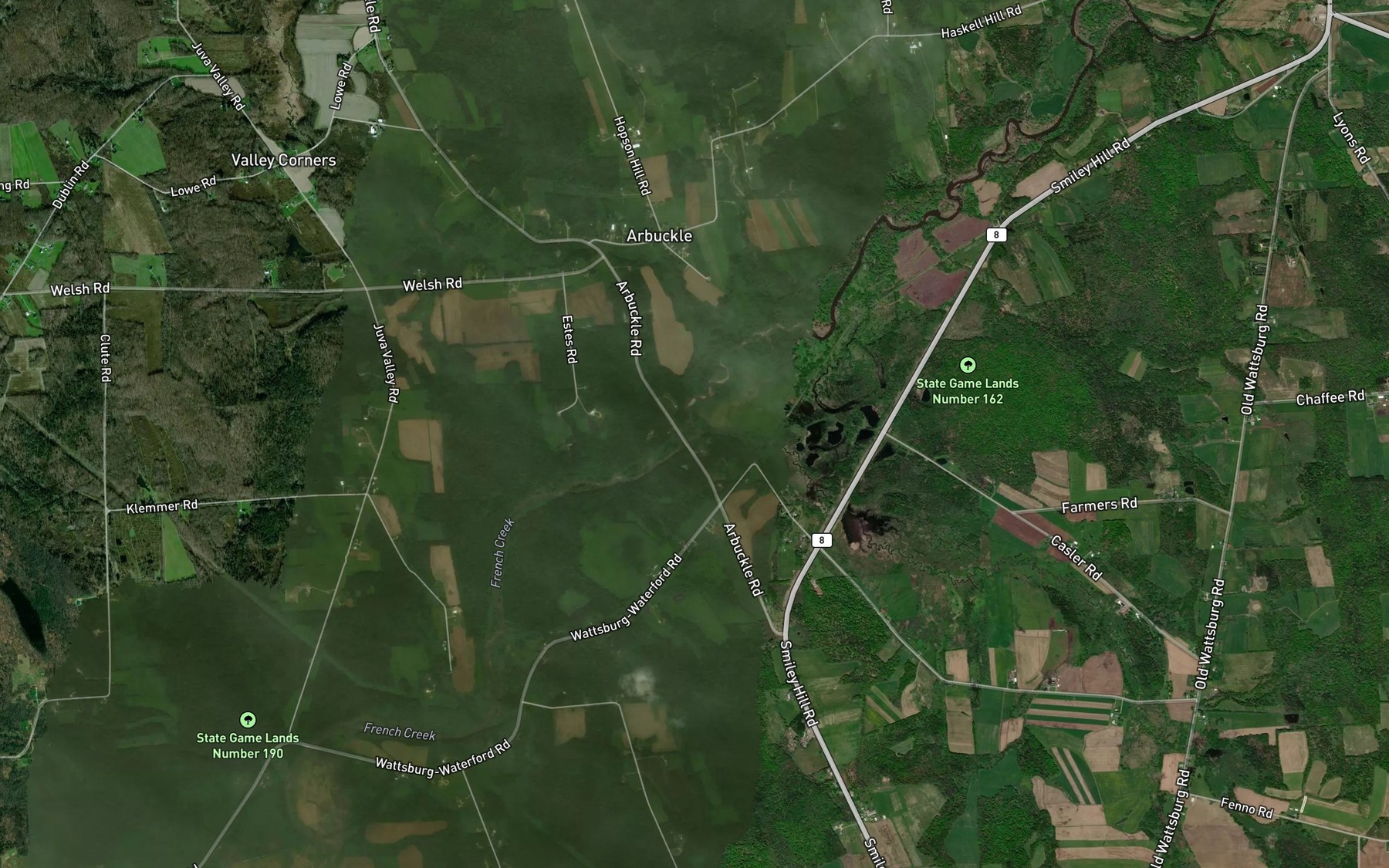 Satellite map of the Alder Run