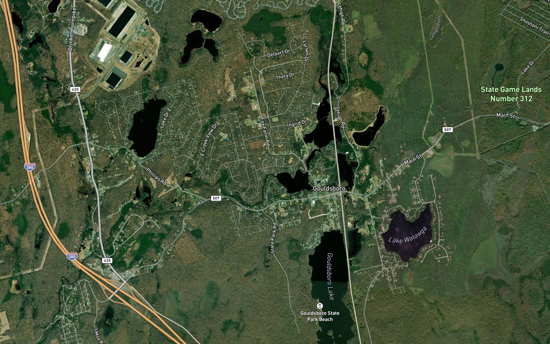 Satellite map of the Lake Lehigh