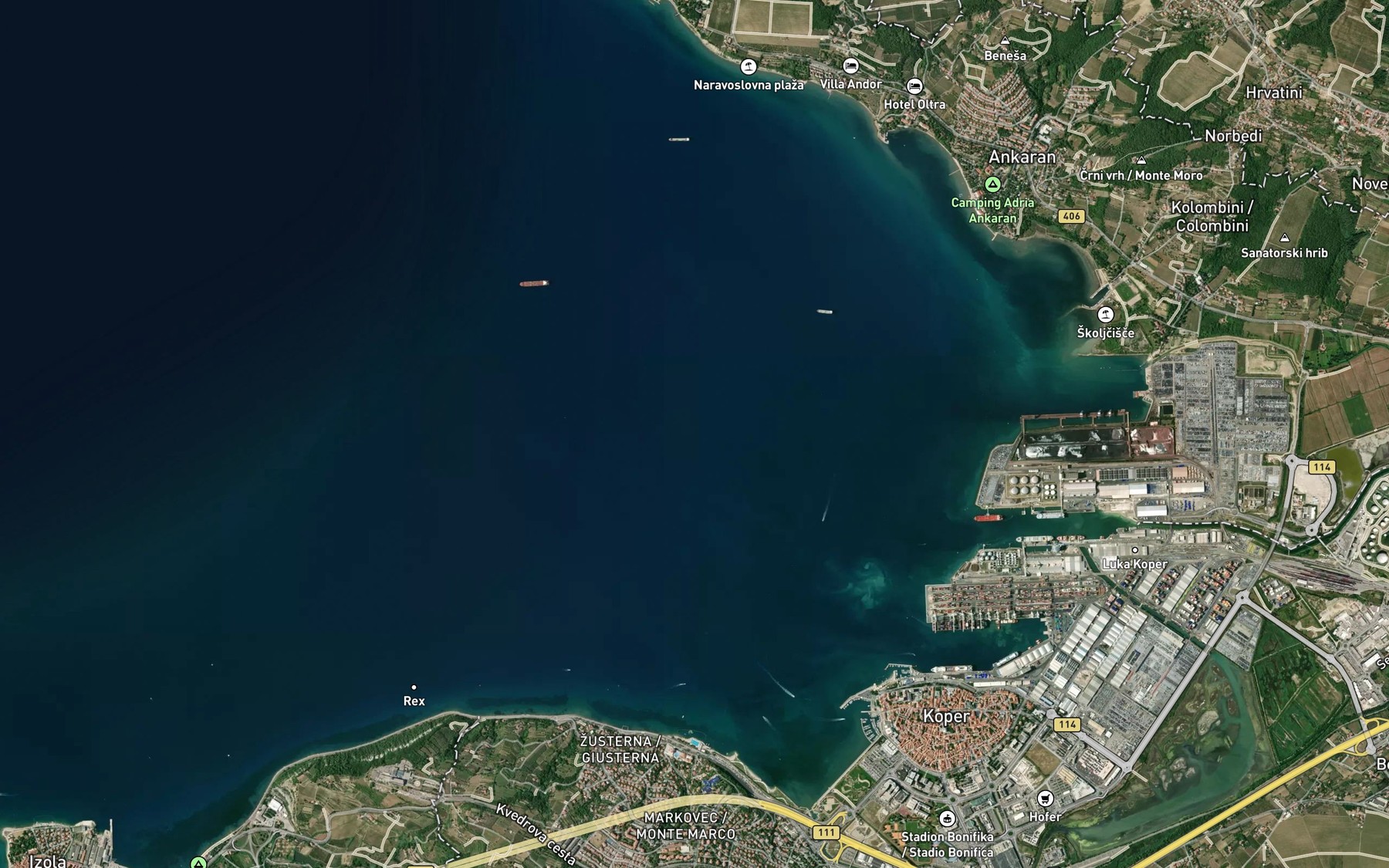 Satellite map of the Koprski Zaliv