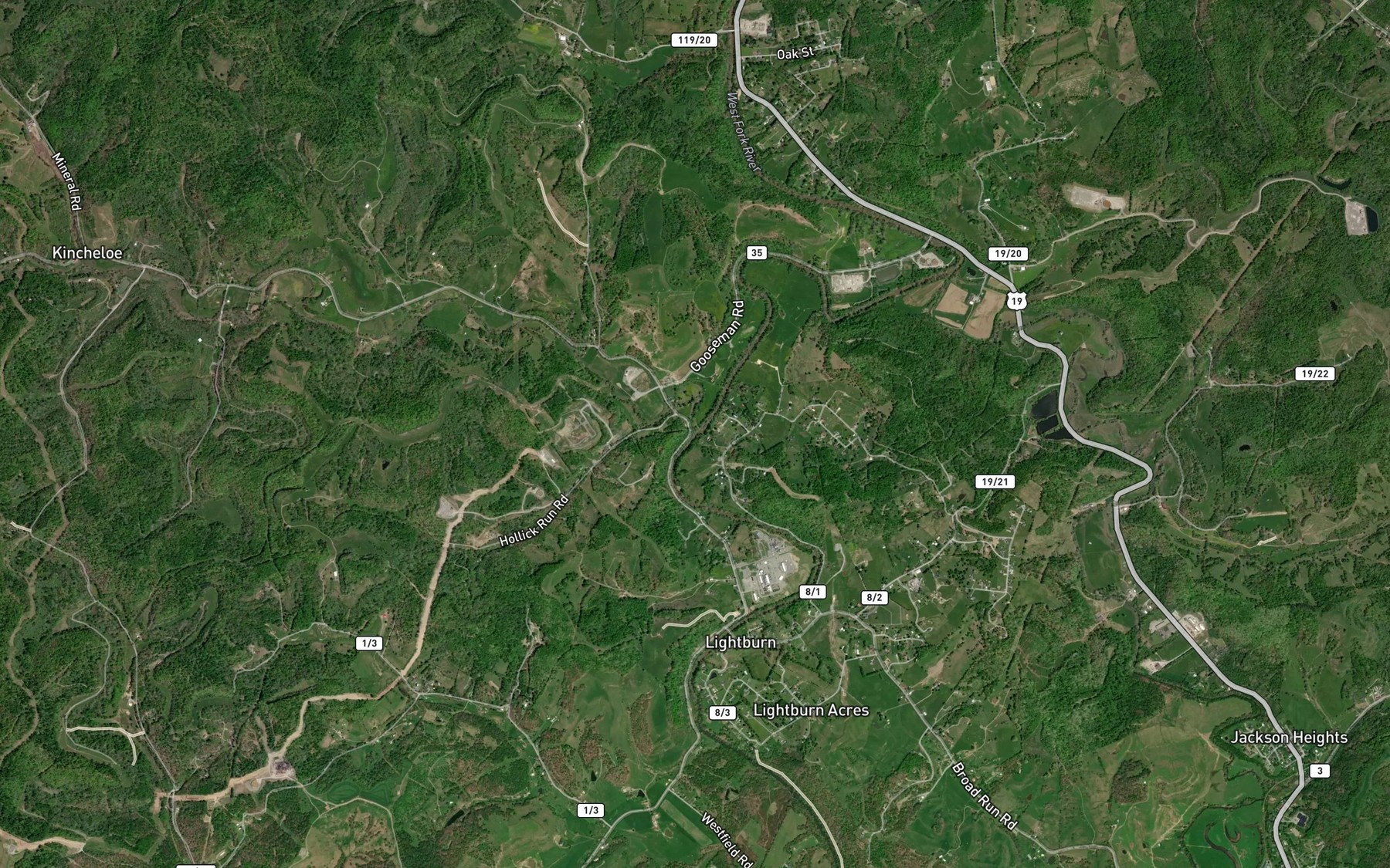 Satellite map of the Kincheloe Creek