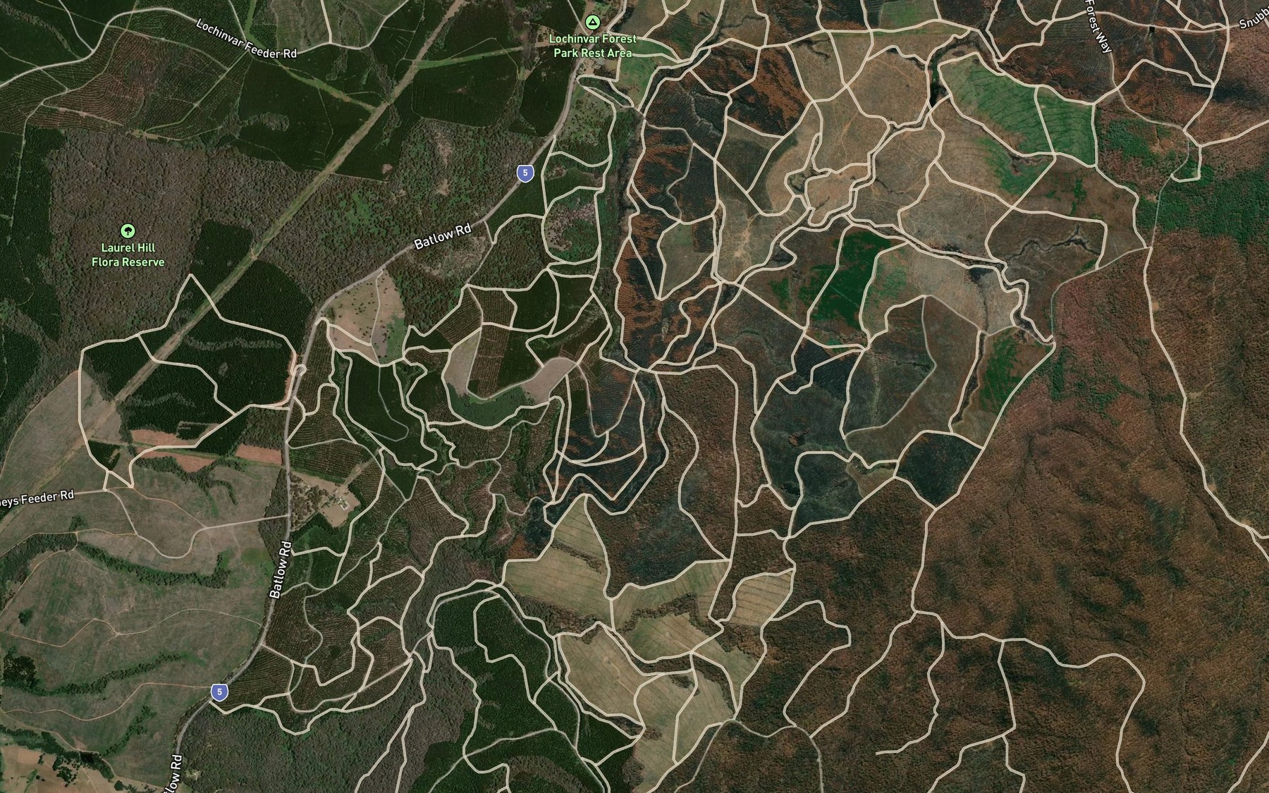Satellite map of the Brennans Creek