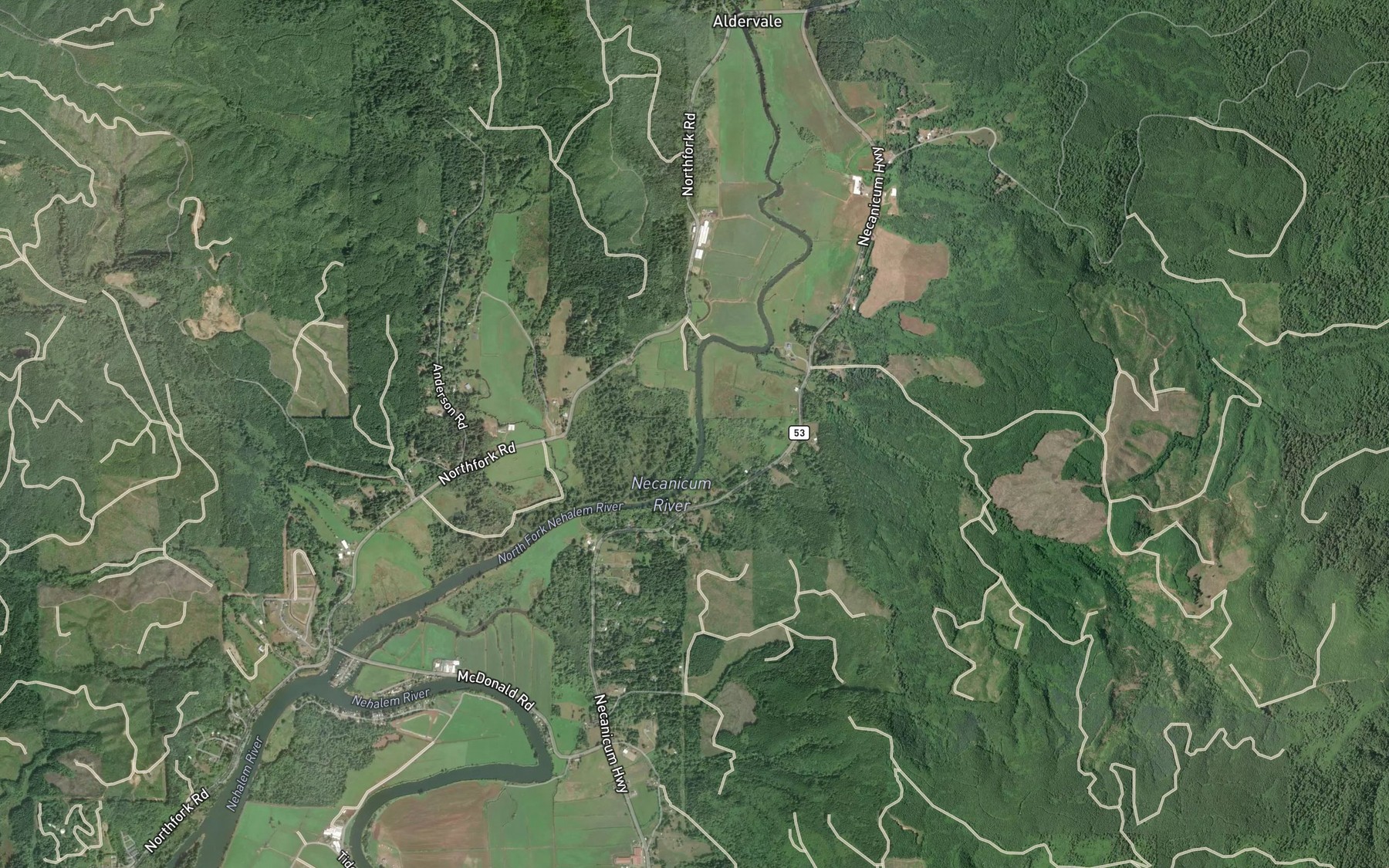 Satellite map of the Gravel Creek